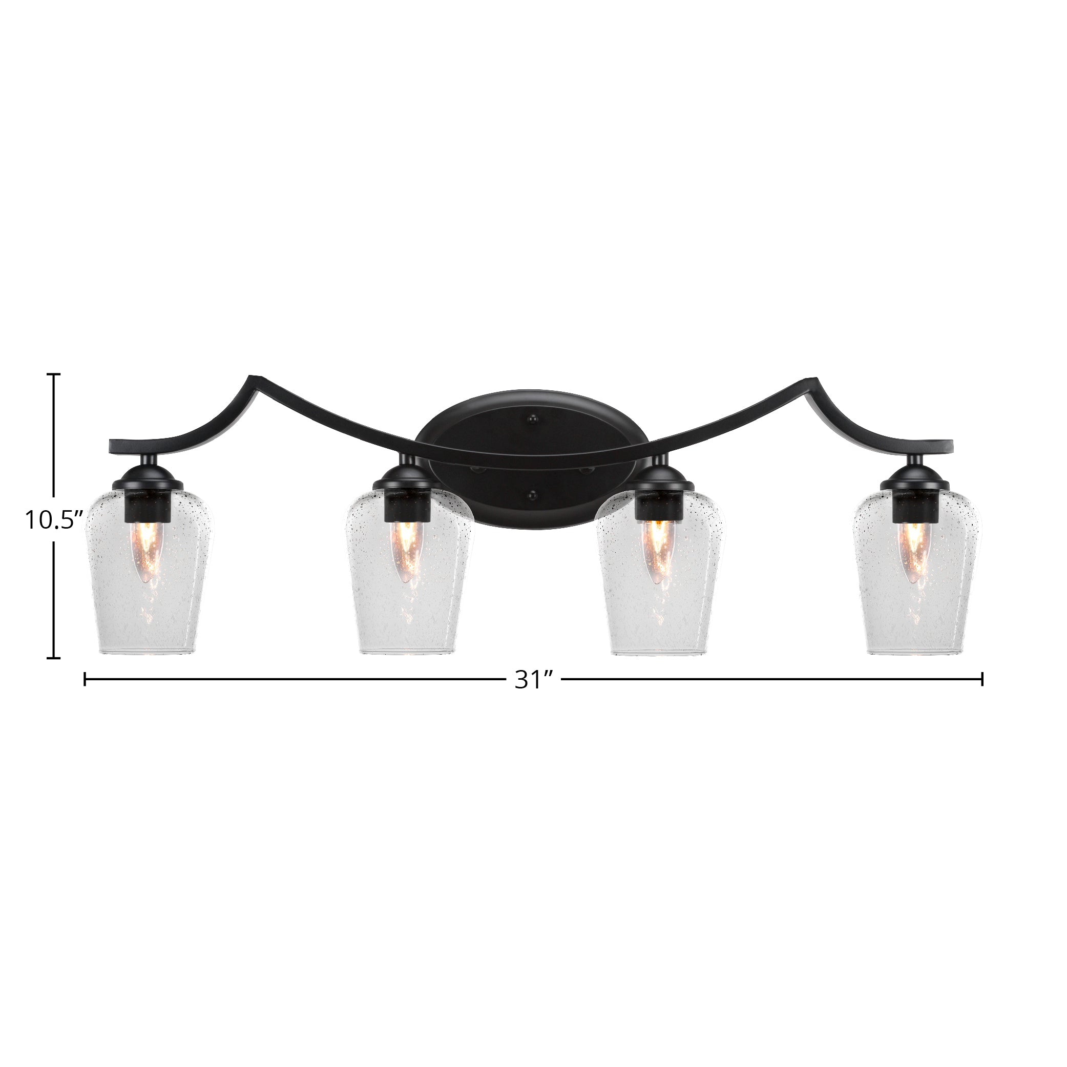 Zilo Four Light Bath Bar in Matte Black with 5" Clear Bubble Shade