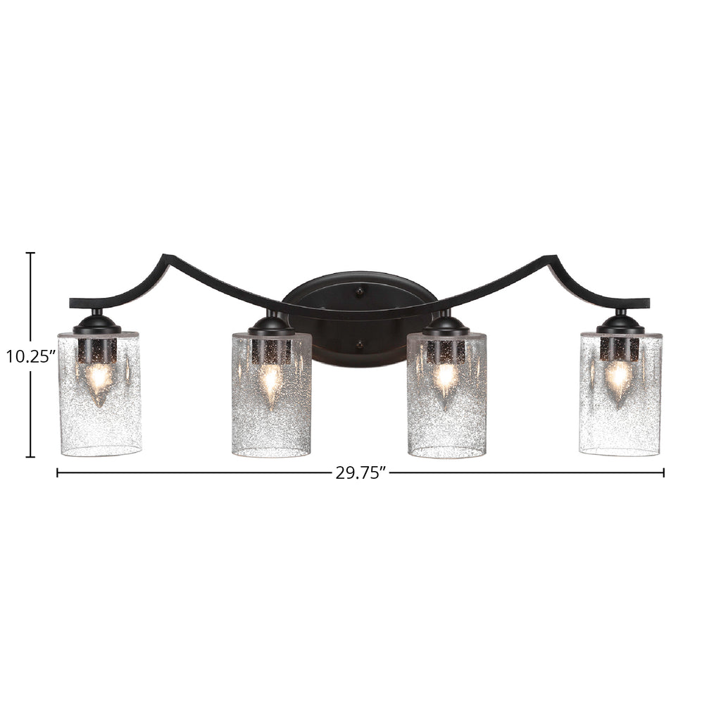Zilo Four Light Bath Bar in Matte Black with 4" Clear Bubble Shade