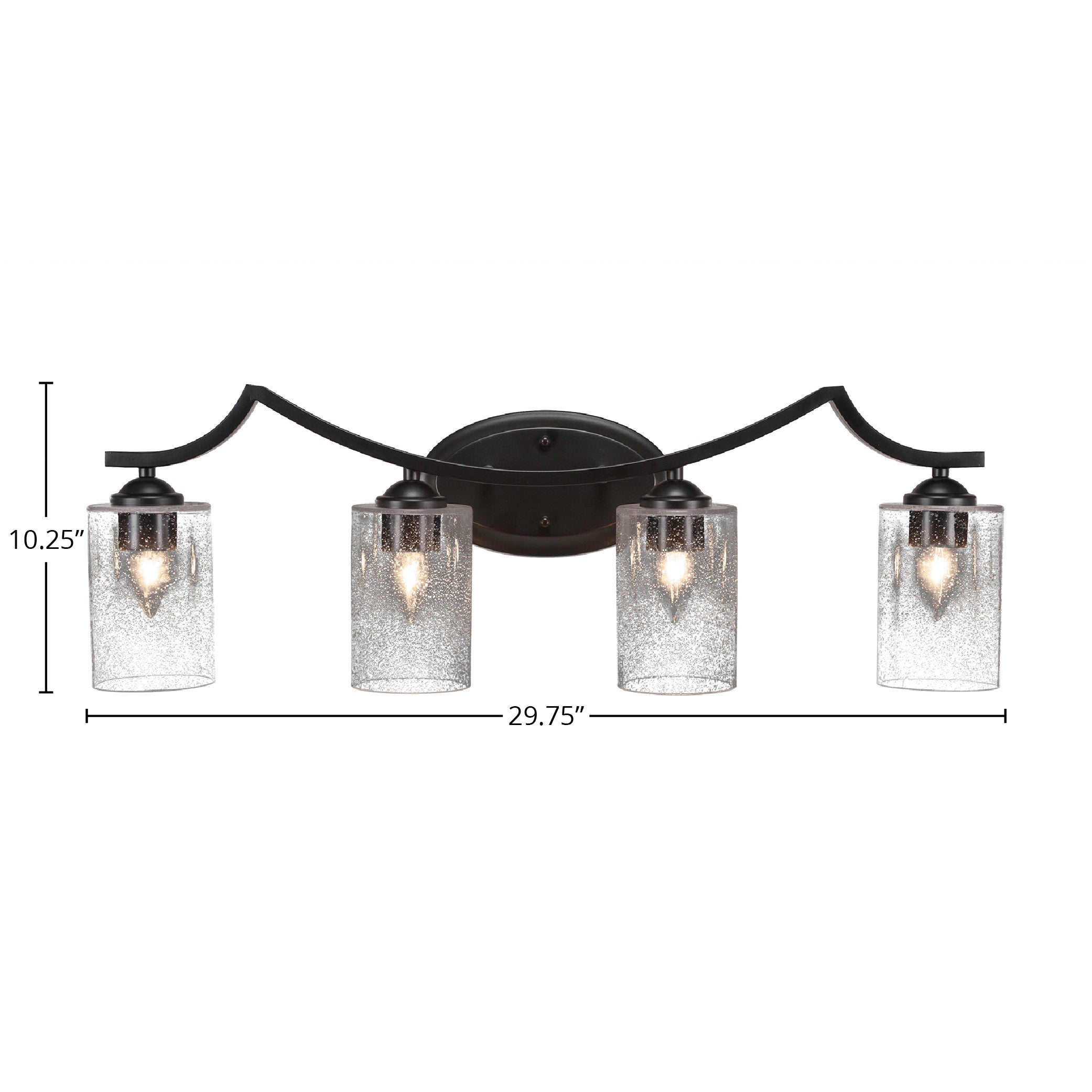 Zilo Four Light Bath Bar in Matte Black with 4" Clear Bubble Shade