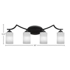 Zilo Four Light Bath Bar in Matte Black with 4" White Marble Shade