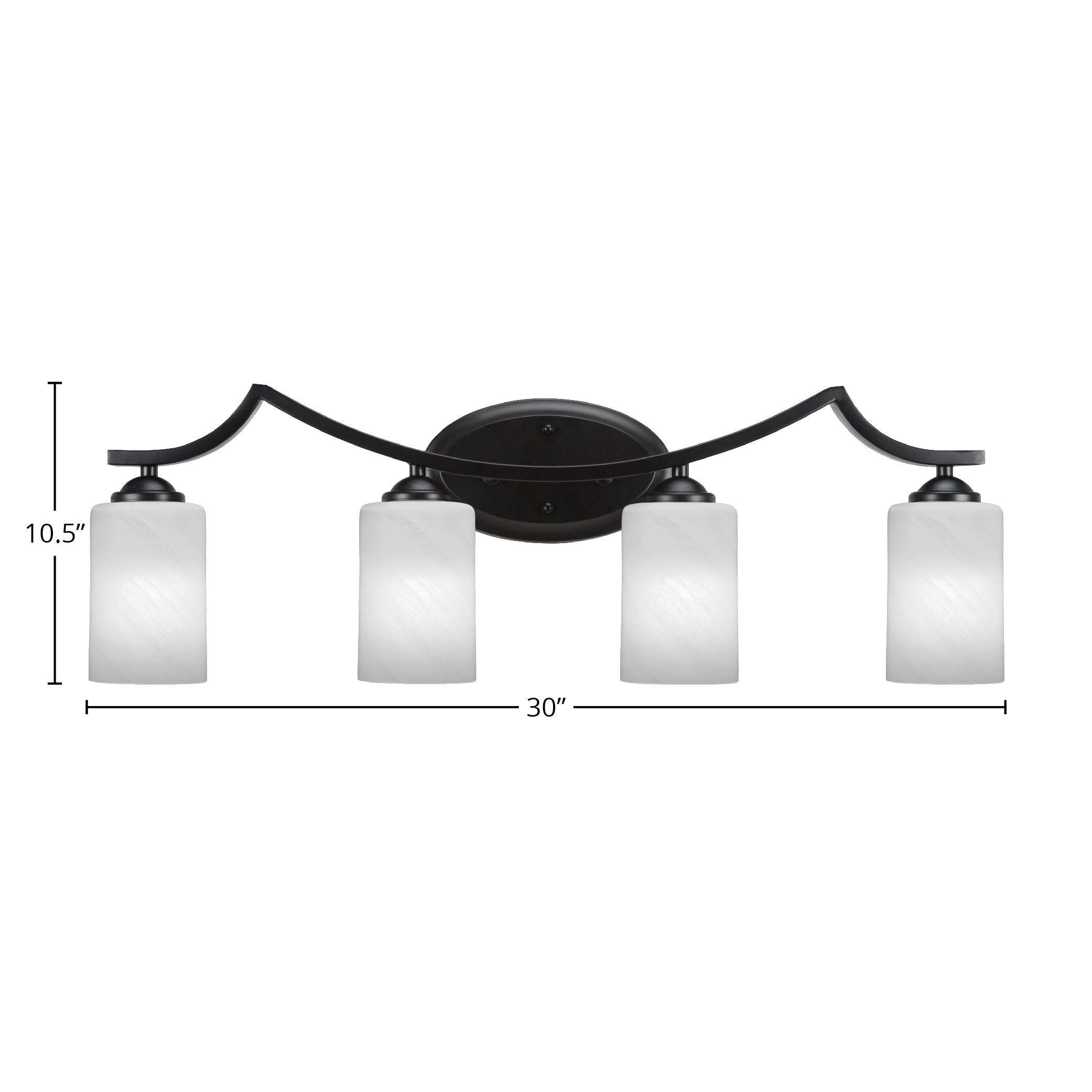 Zilo Four Light Bath Bar in Matte Black with 4" White Marble Shade