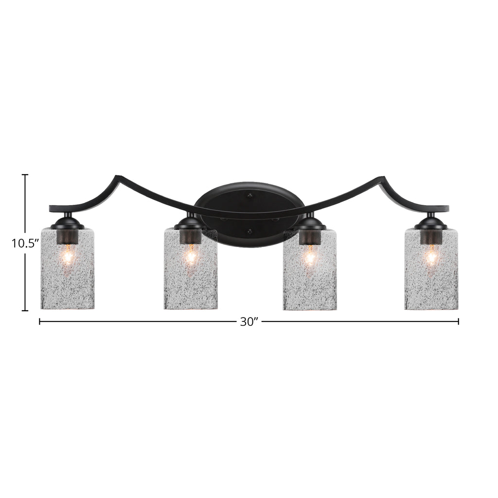 Zilo Four Light Bath Bar in Matte Black with 4" Smoke Bubble Shade