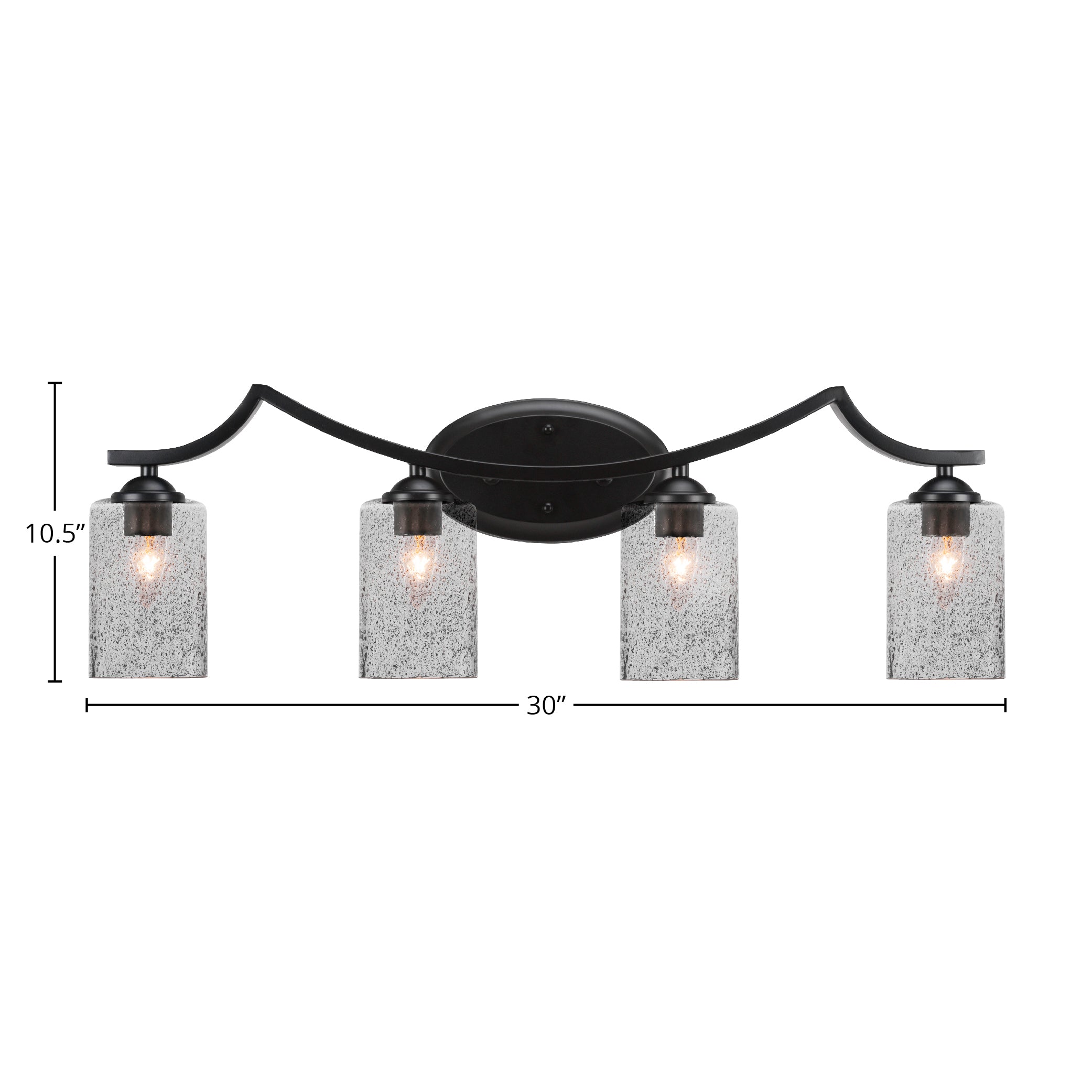Zilo Four Light Bath Bar in Matte Black with 4" Smoke Bubble Shade