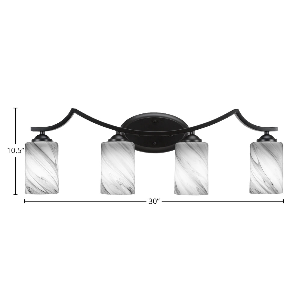 Zilo Four Light Bath Bar in Matte Black with 4" Onyx Swirl Shade