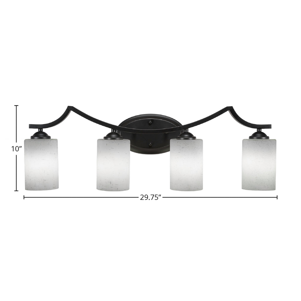 Zilo Four Light Bath Bar in Matte Black with 4" White Muslin Shade