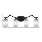 Zilo Four Light Bath Bar in Matte Black with 4" White Muslin Shade