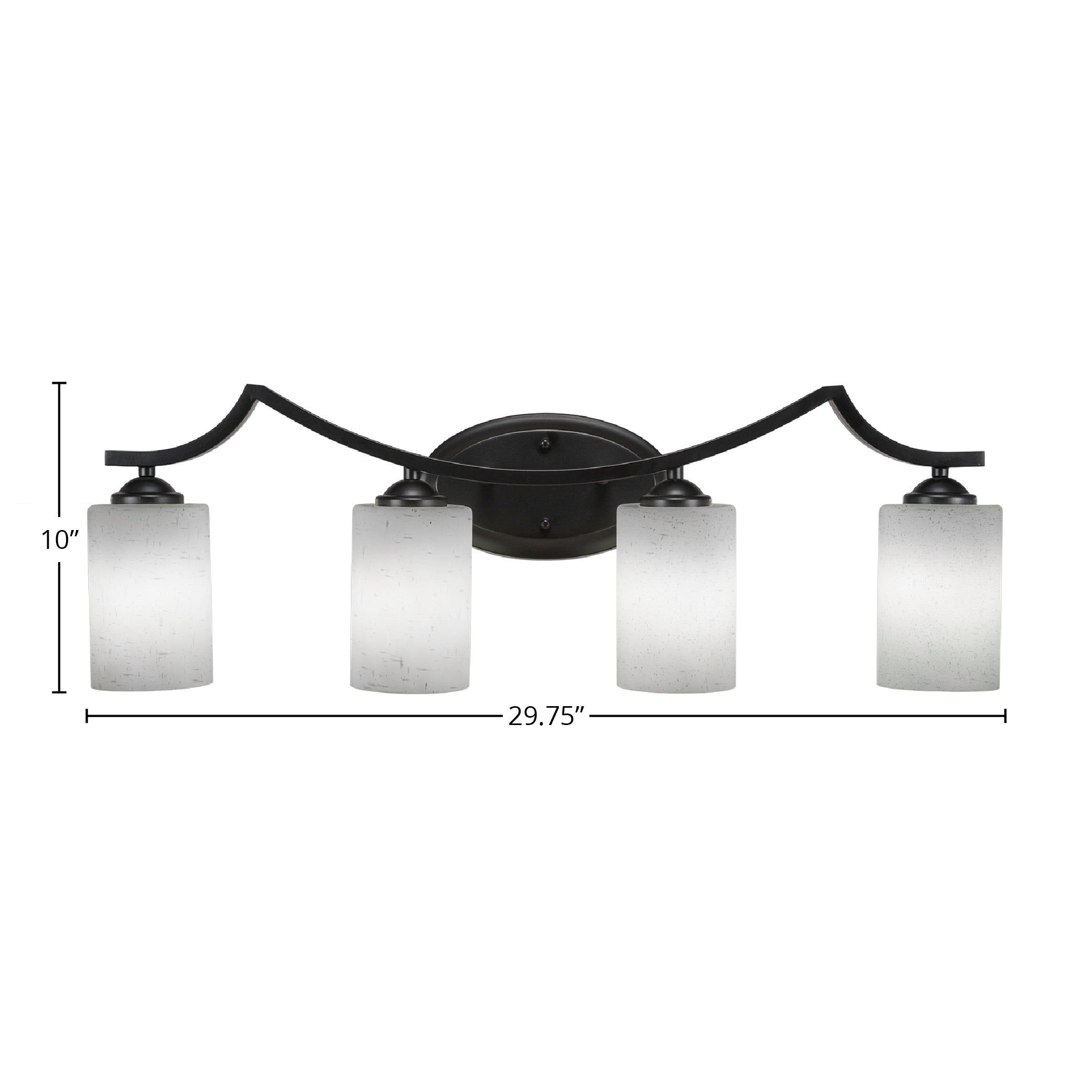 Zilo Four Light Bath Bar in Matte Black with 4" White Muslin Shade