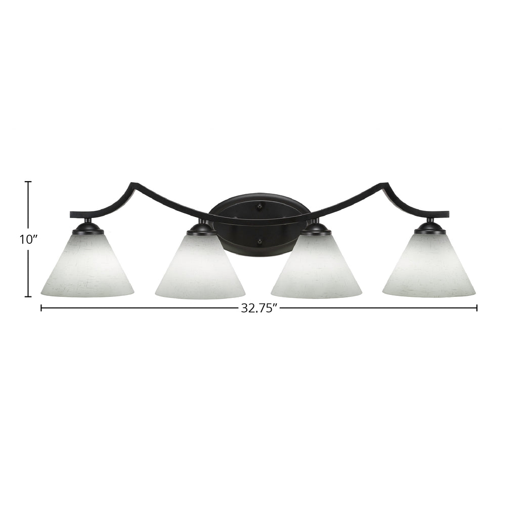 Zilo Four Light Bath Bar in Matte Black with 7" White Muslin Shade