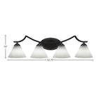 Zilo Four Light Bath Bar in Matte Black with 7" White Muslin Shade