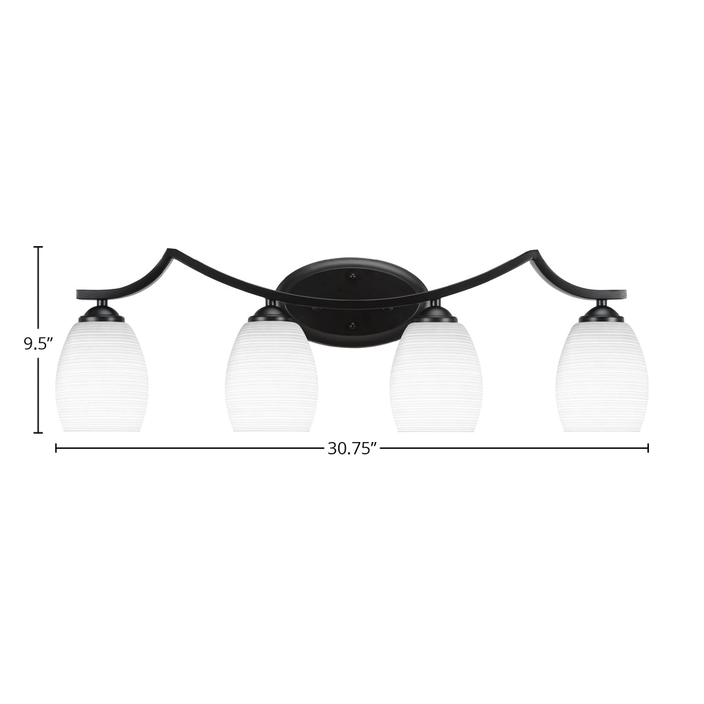Zilo Four Light Bath Bar in Matte Black with 5" White Matrix Shade