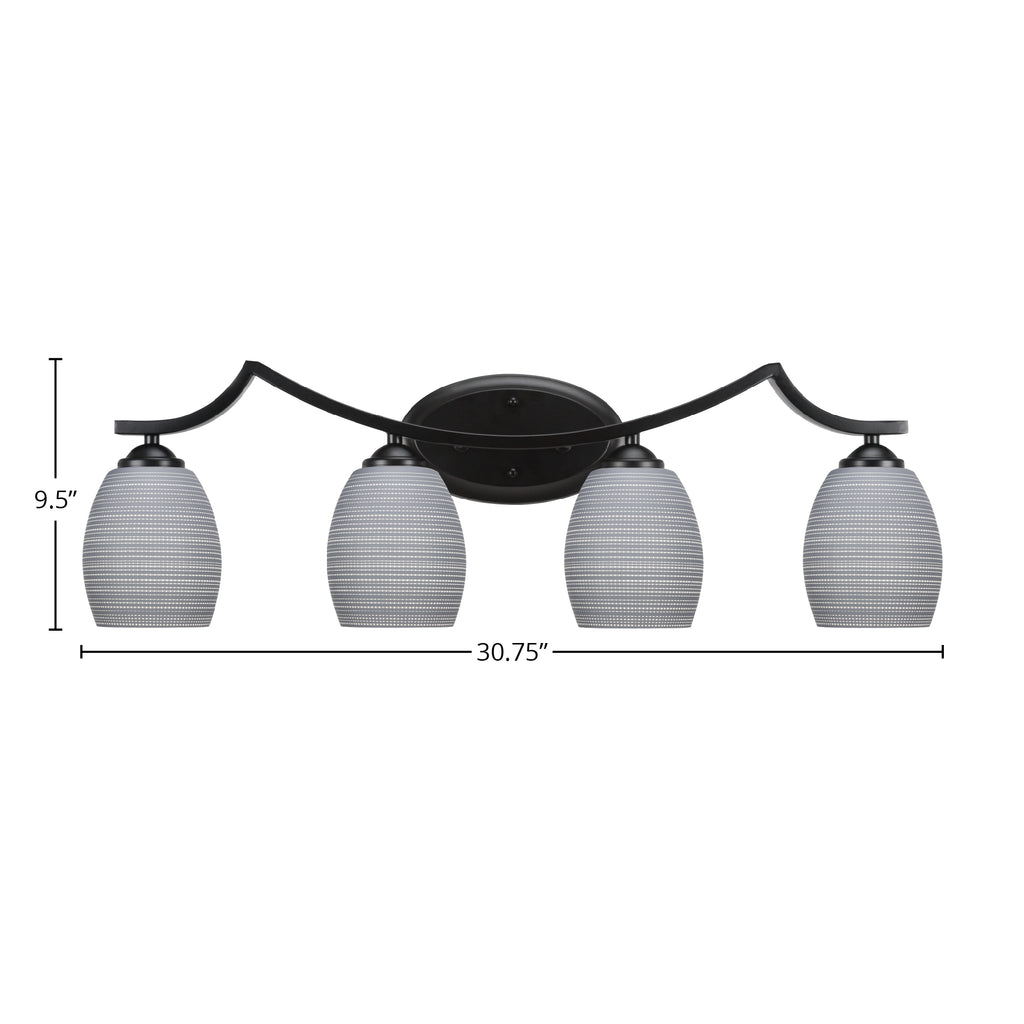 Zilo Four Light Bath Bar in Matte Black with 5" Gray Matrix Shade