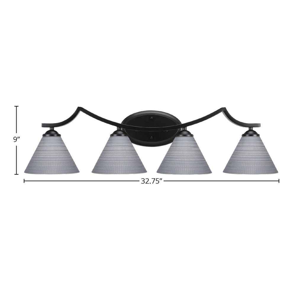 Zilo Four Light Bath Bar in Matte Black with 7" Gray Matrix Shade