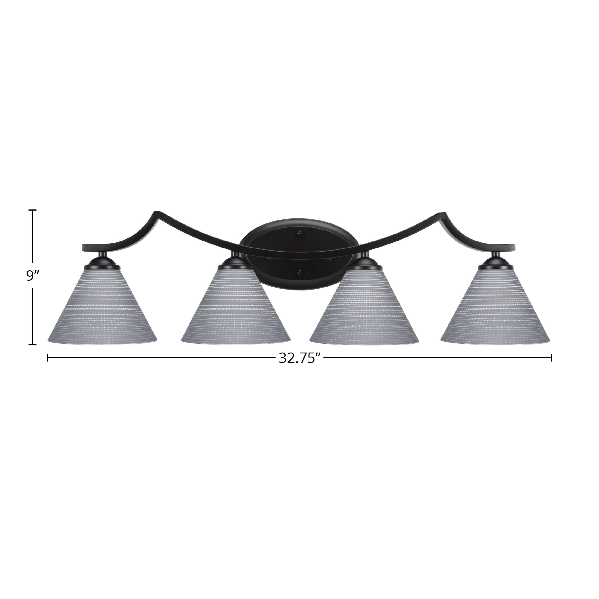 Zilo Four Light Bath Bar in Matte Black with 7" Gray Matrix Shade