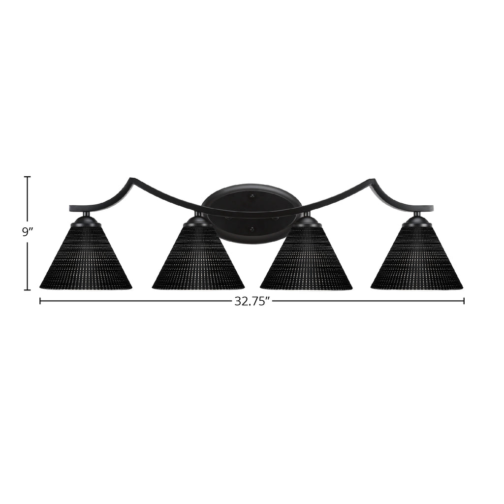 Zilo Four Light Bath Bar in Matte Black with 7" Black Matrix Shade