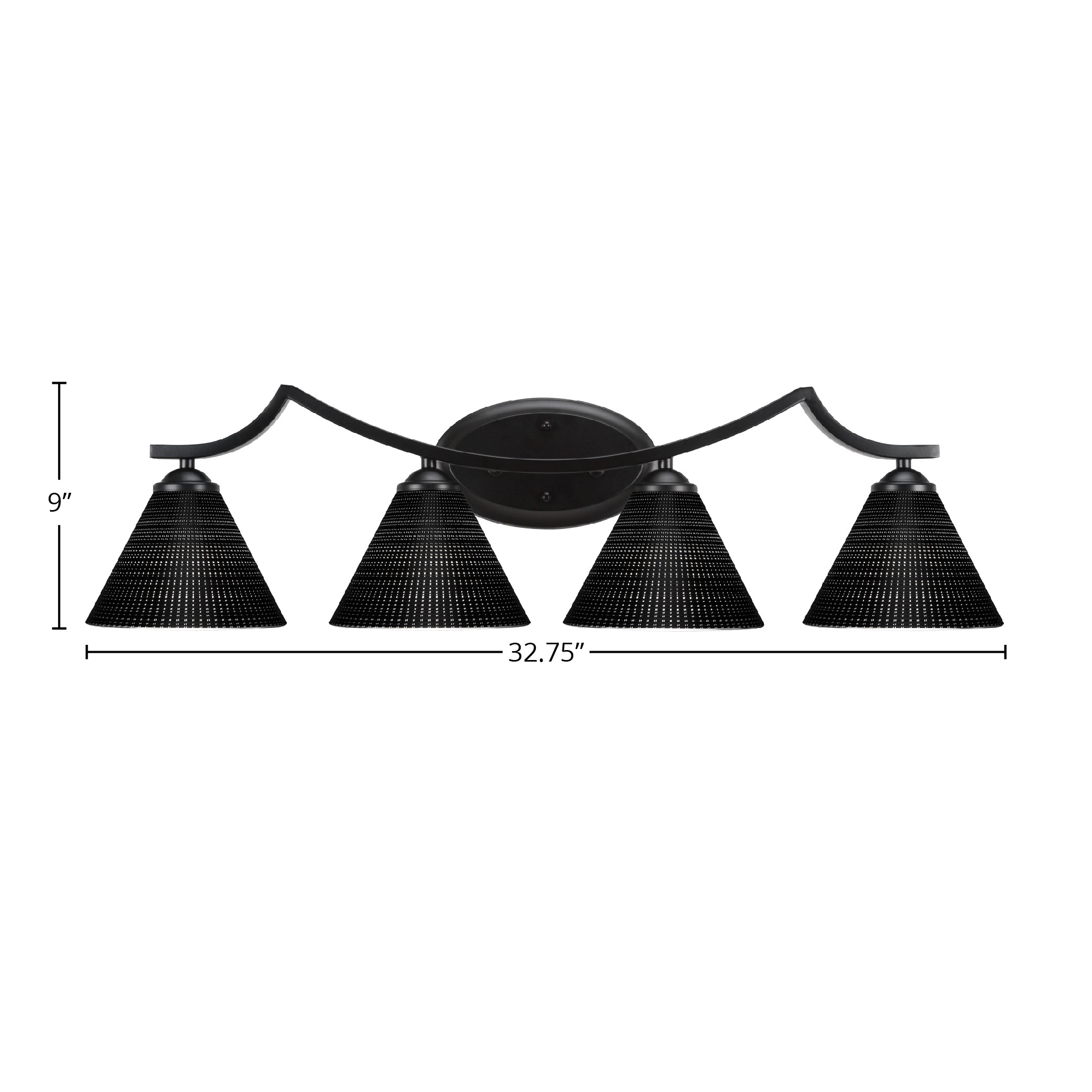 Zilo Four Light Bath Bar in Matte Black with 7" Black Matrix Shade