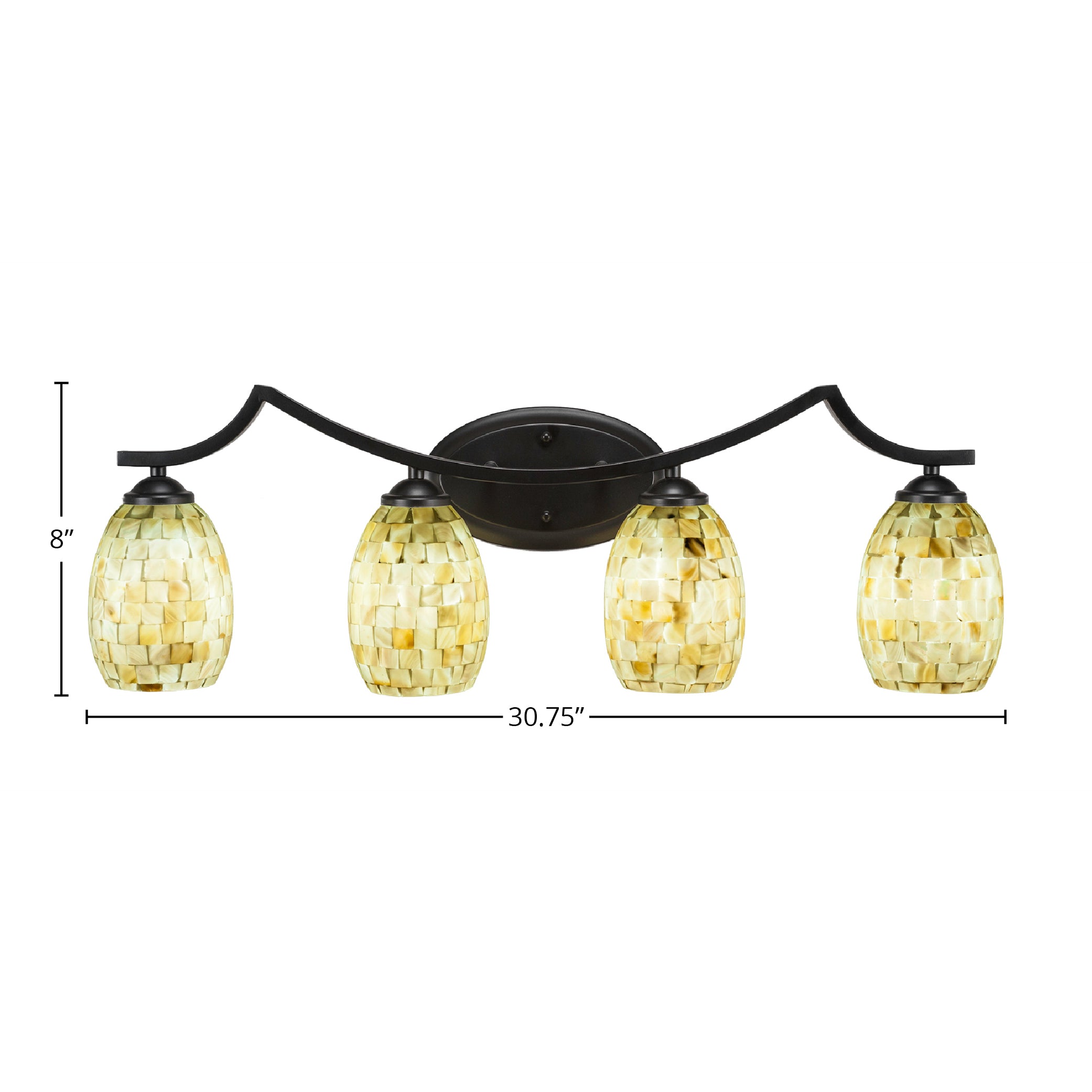 Zilo Four Light Bath Bar in Matte Black with 5" Ivory Glaze Seashell Shade