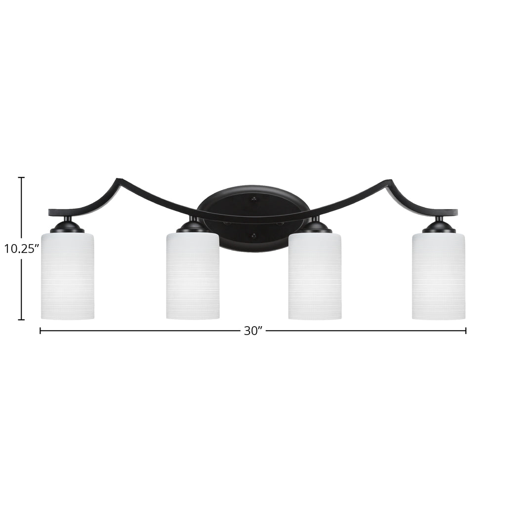 Zilo Four Light Bath Bar in Matte Black with 4" White Matrix Shade