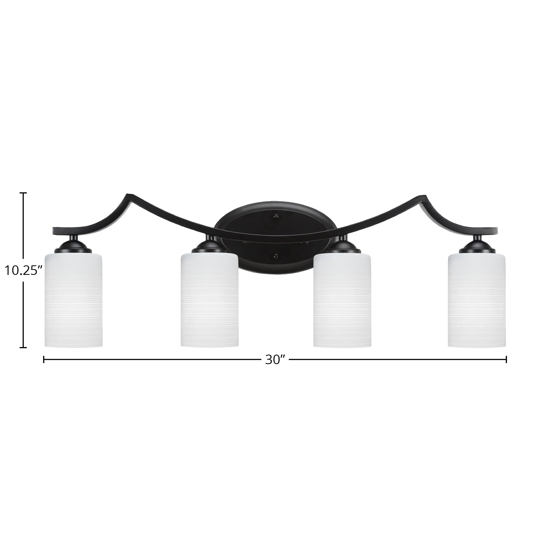 Zilo Four Light Bath Bar in Matte Black with 4" White Matrix Shade