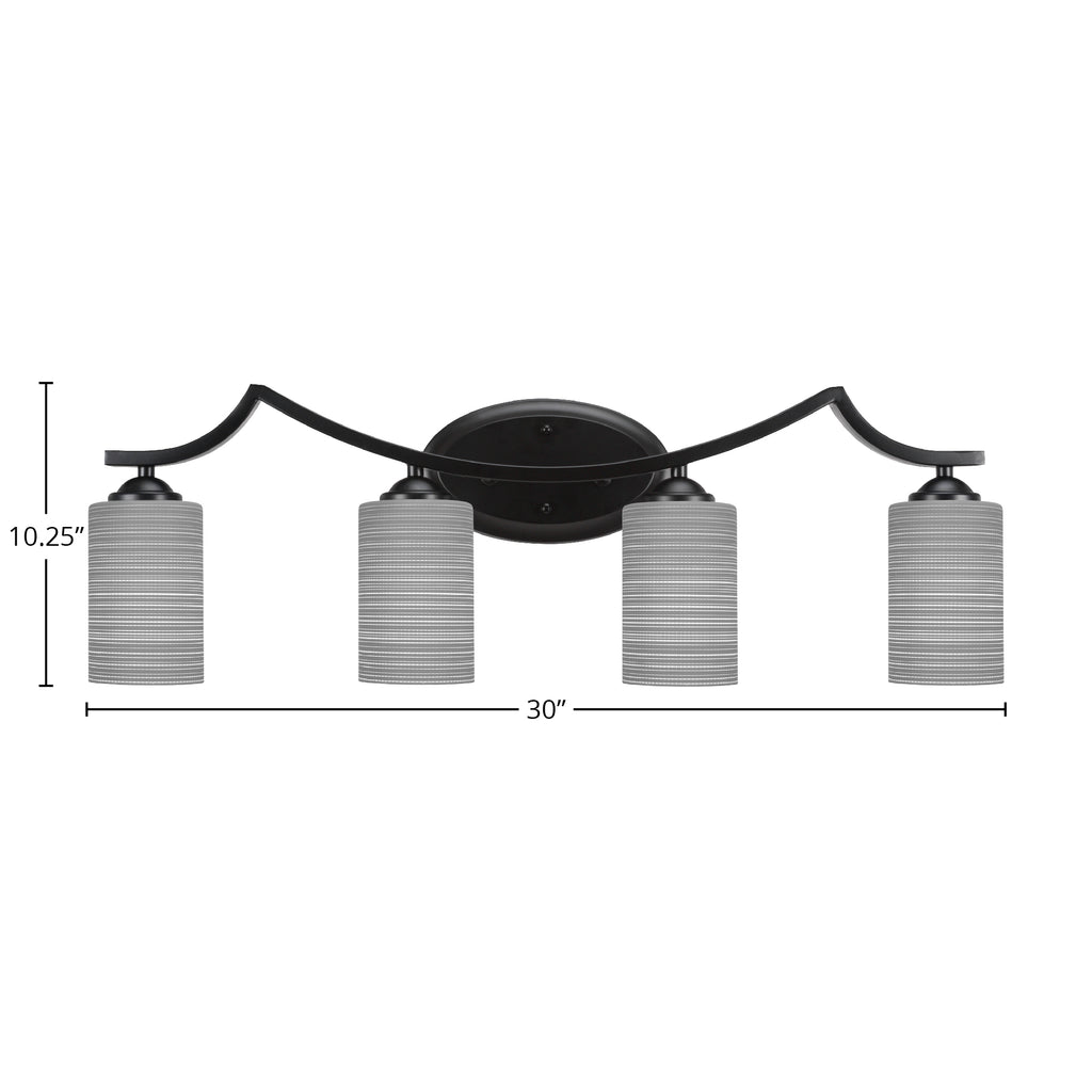 Zilo Four Light Bath Bar in Matte Black with 4" Gray Matrix Shade