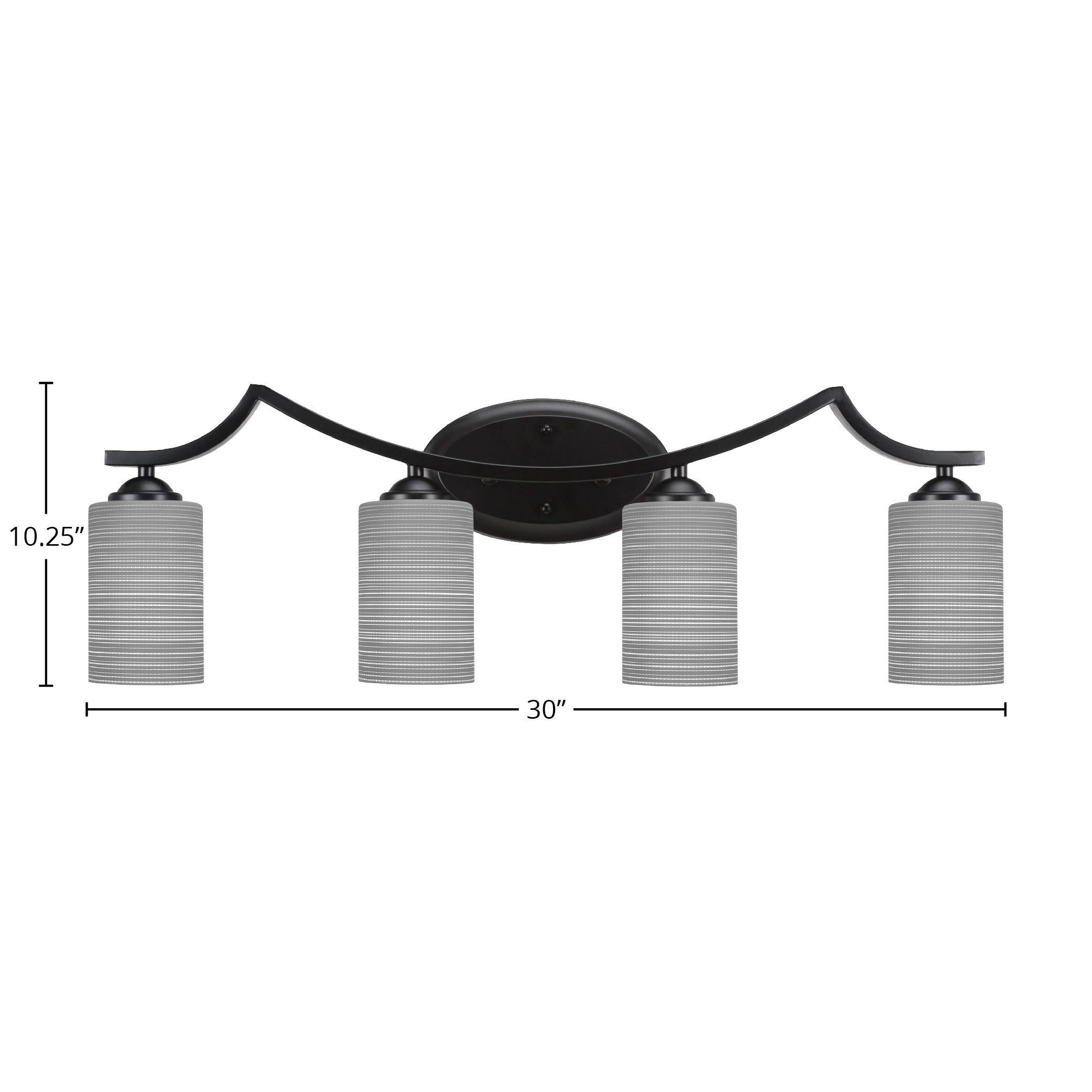 Zilo Four Light Bath Bar in Matte Black with 4" Gray Matrix Shade