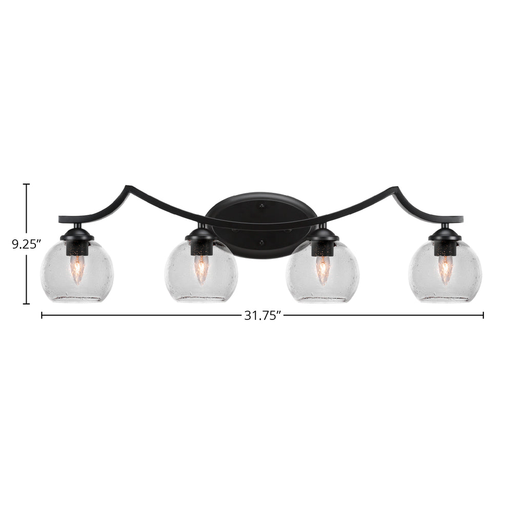 Zilo Four Light Bath Bar in Matte Black with 5.75" Clear Bubble Shade