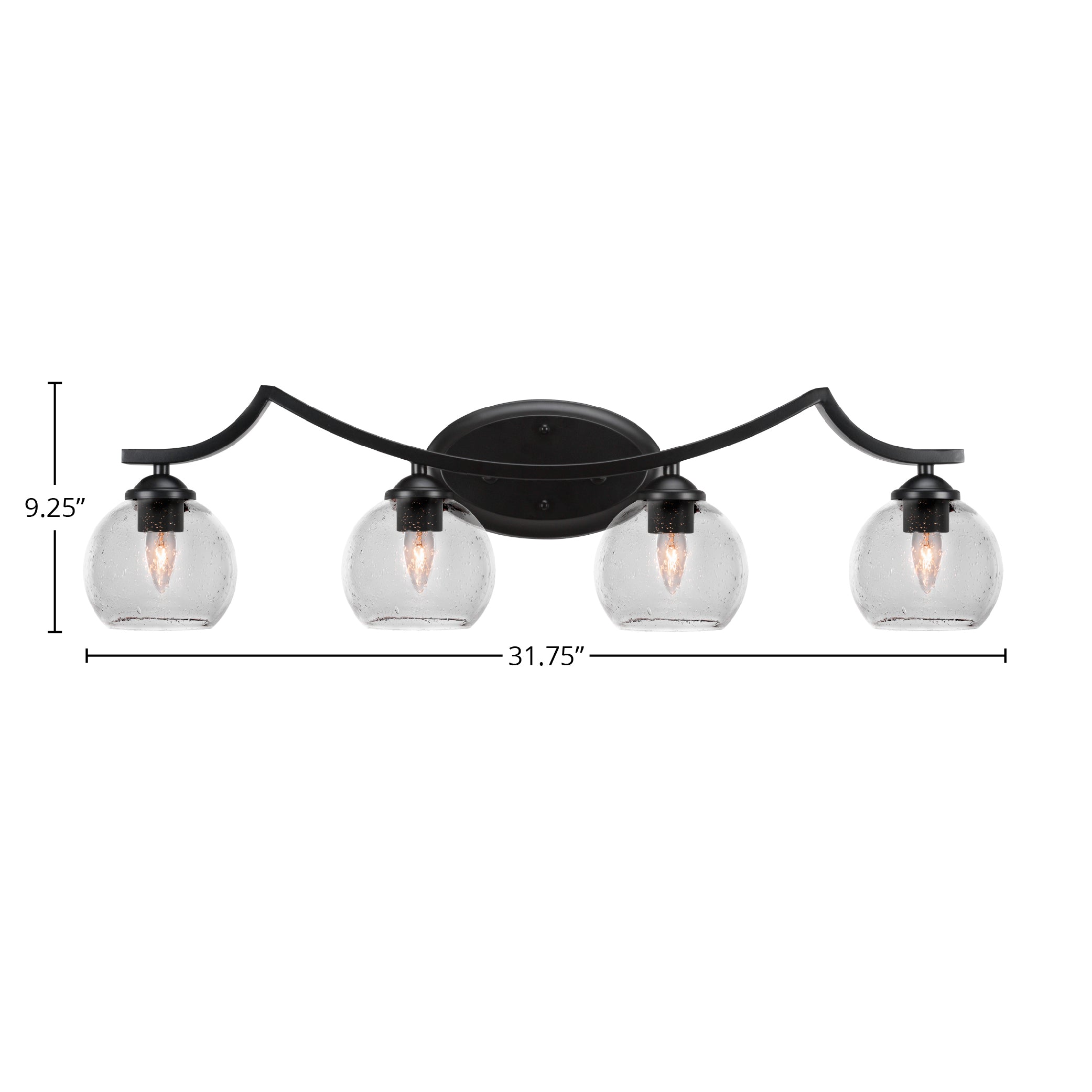 Zilo Four Light Bath Bar in Matte Black with 5.75" Clear Bubble Shade
