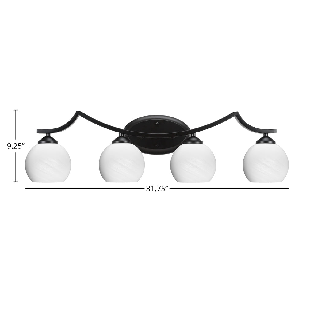 Zilo Four Light Bath Bar in Matte Black with 5.75" White Marble Shade