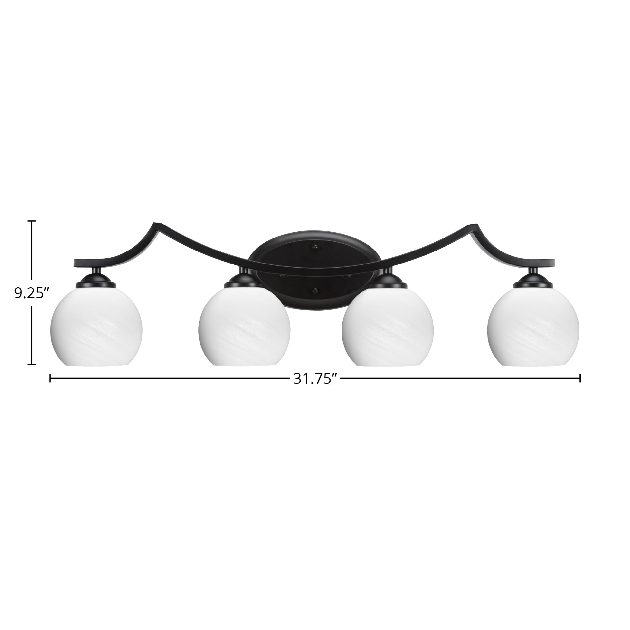 Zilo Four Light Bath Bar in Matte Black with 5.75" White Marble Shade