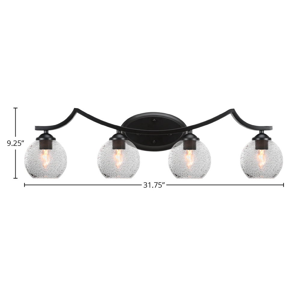 Zilo Four Light Bath Bar in Matte Black with 5.75" Smoke Bubble Shade