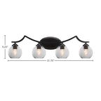 Zilo Four Light Bath Bar in Matte Black with 5.75" Smoke Bubble Shade