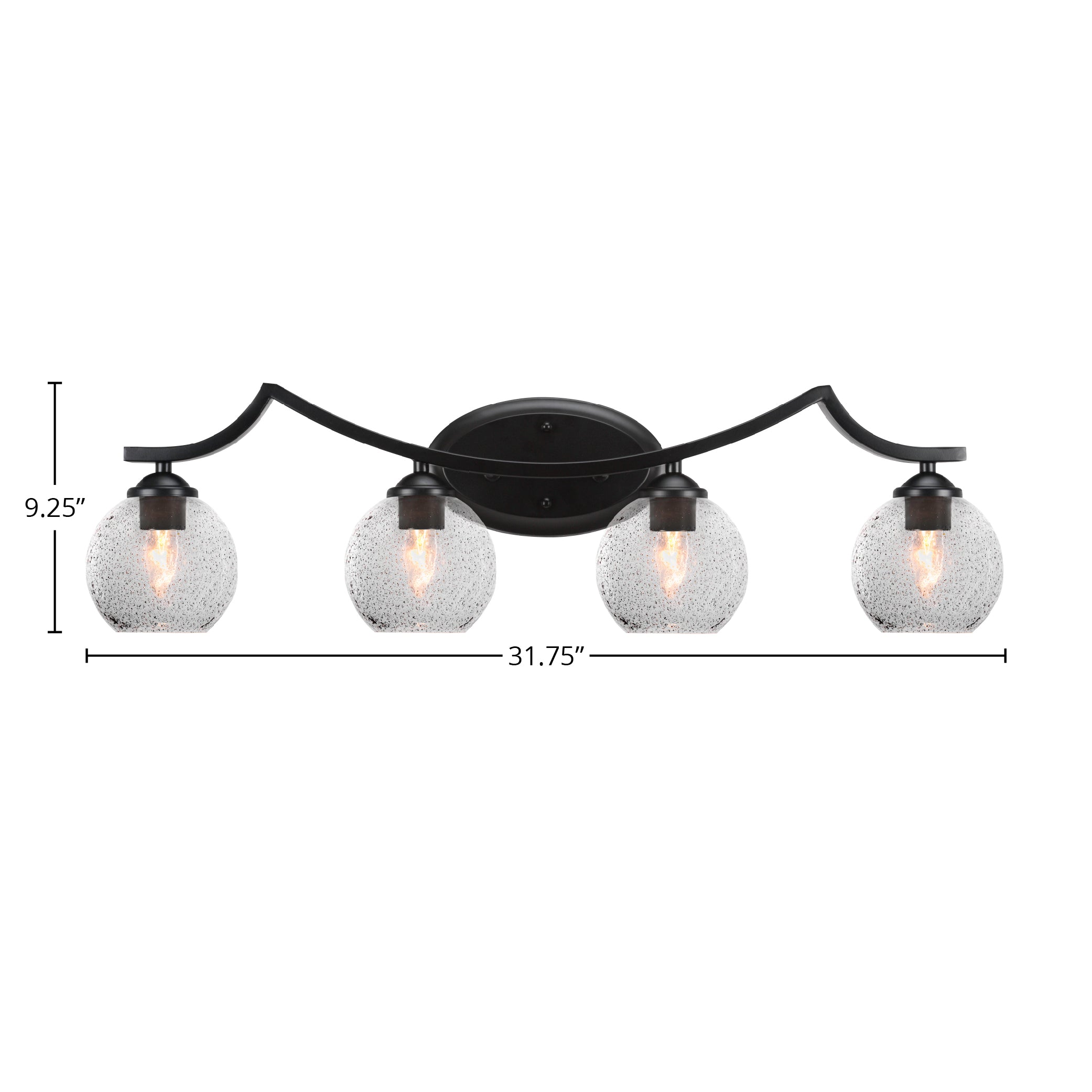 Zilo Four Light Bath Bar in Matte Black with 5.75" Smoke Bubble Shade