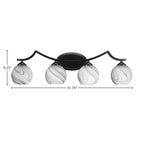 Zilo Four Light Bath Bar in Matte Black with 5.75" Onyx Swirl Shade