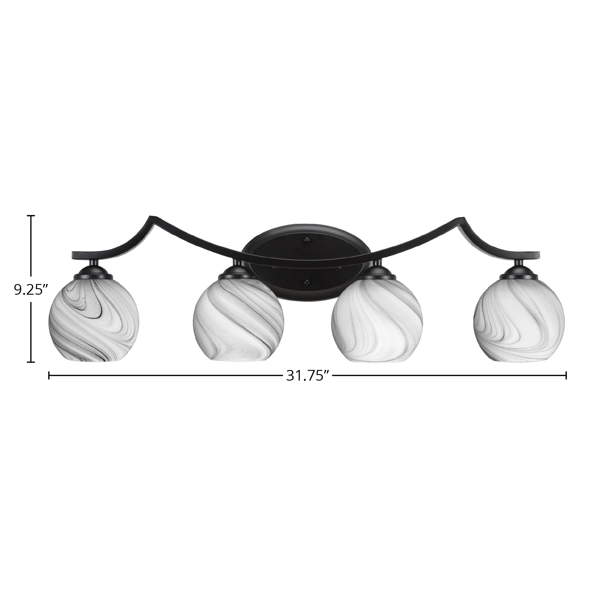 Zilo Four Light Bath Bar in Matte Black with 5.75" Onyx Swirl Shade