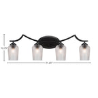 Zilo Four Light Bath Bar in Matte Black with 5" Clear Textured Shade