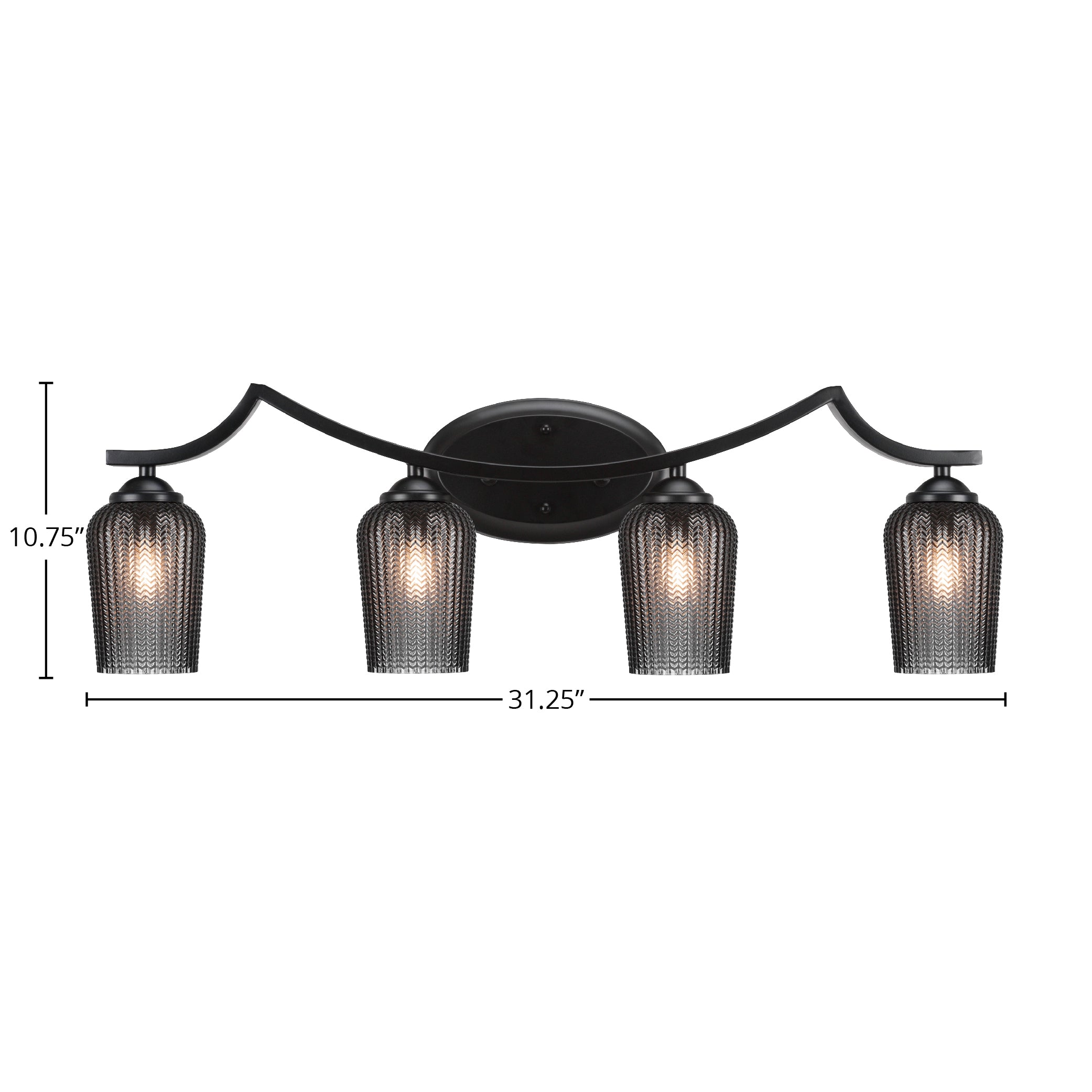 Zilo Four Light Bath Bar in Matte Black with 5" Smoke Textured Shade