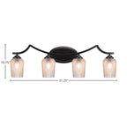 Zilo Four Light Bath Bar in Matte Black with 5" Silver Textured Shade