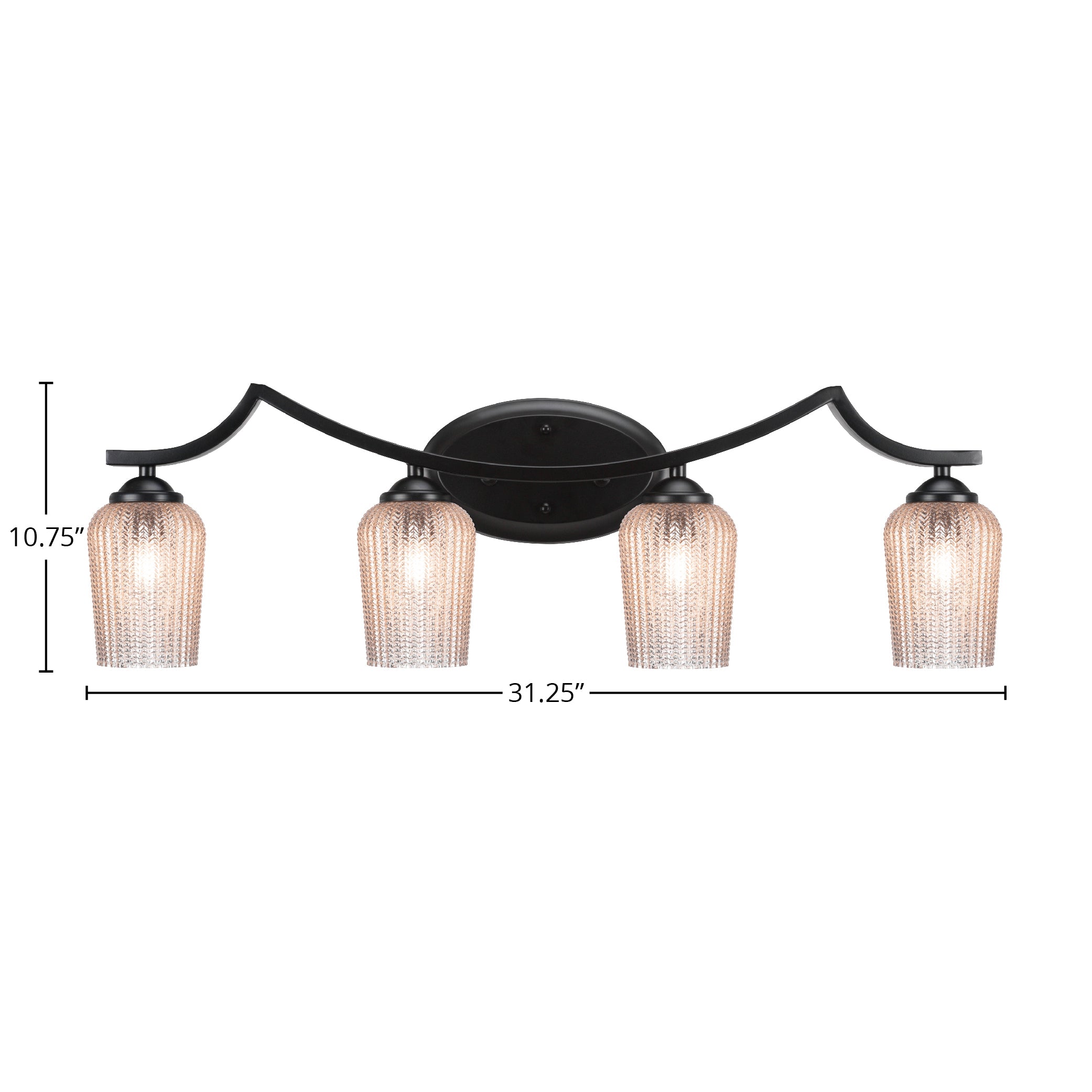 Zilo Four Light Bath Bar in Matte Black with 5" Silver Textured Shade