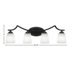 Zilo Four Light Bath Bar in Matte Black with 4.5" Square White Muslin Shade