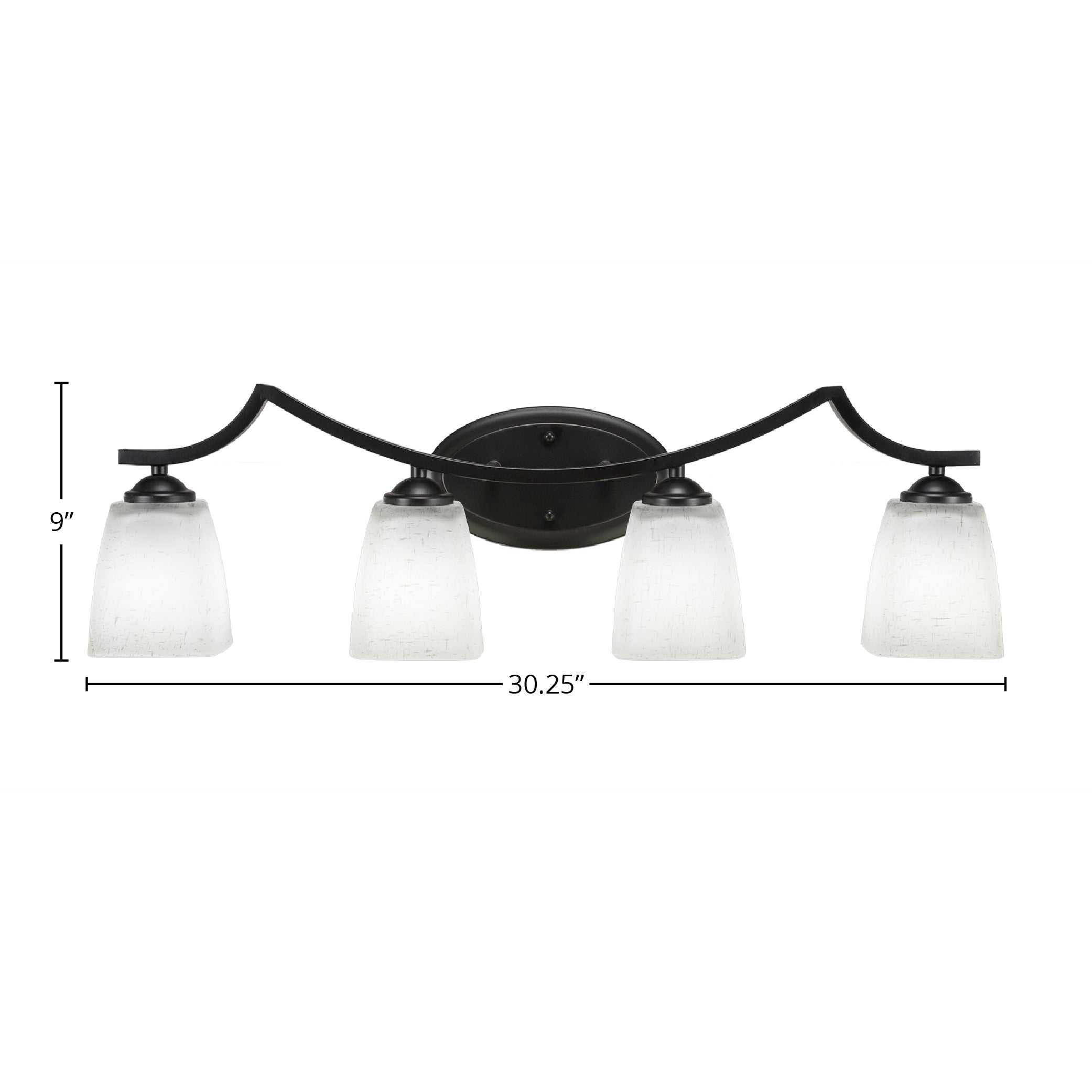 Zilo Four Light Bath Bar in Matte Black with 4.5" Square White Muslin Shade
