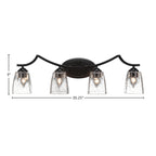 Zilo Four Light Bath Bar in Matte Black with 4.5" Square Clear Bubble Shade