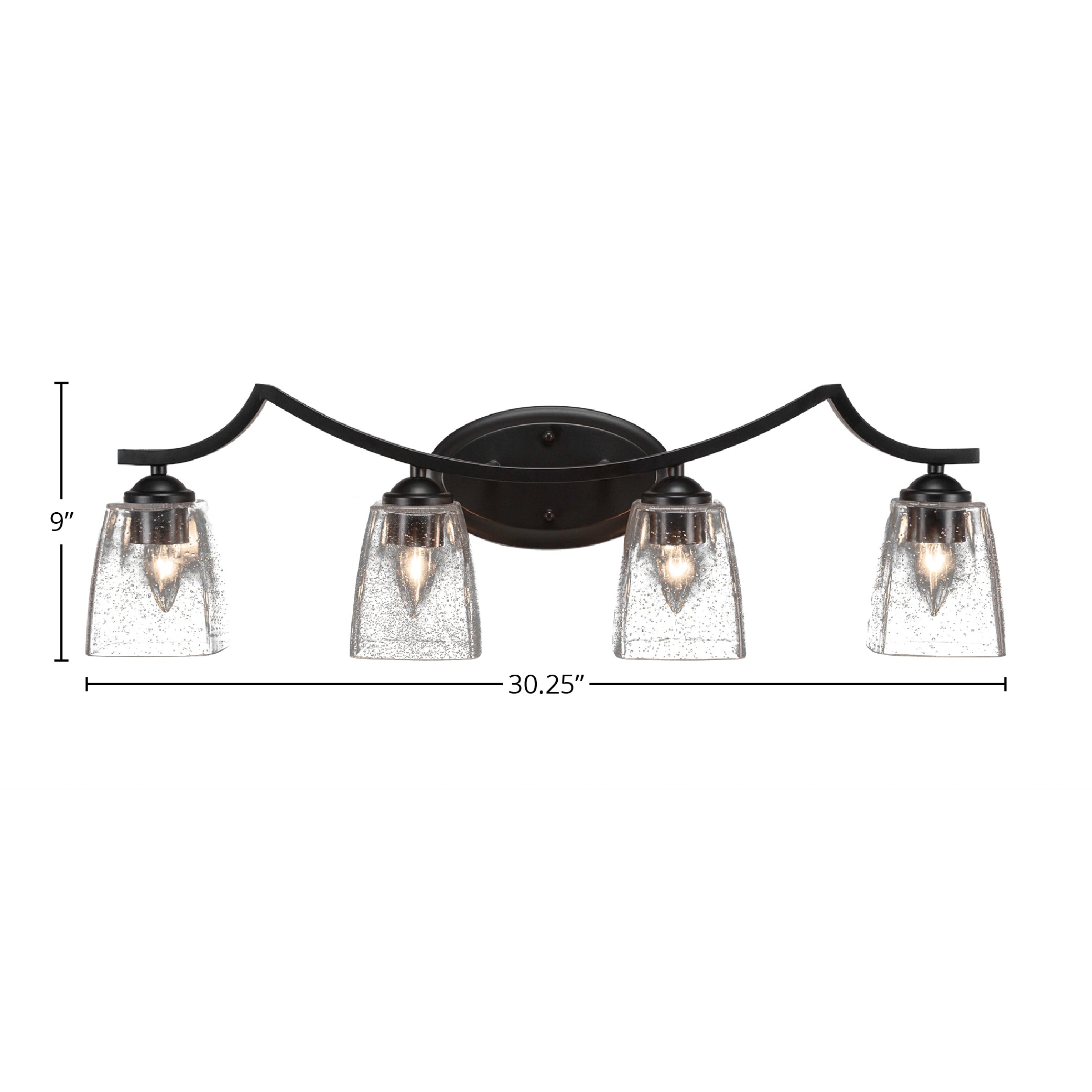 Zilo Four Light Bath Bar in Matte Black with 4.5" Square Clear Bubble Shade