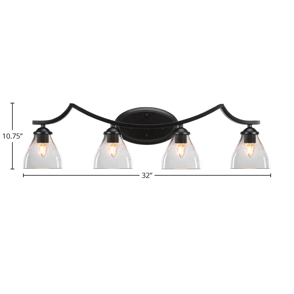 Zilo Four Light Bath Bar in Matte Black with 6.25" Clear Bubble Shade