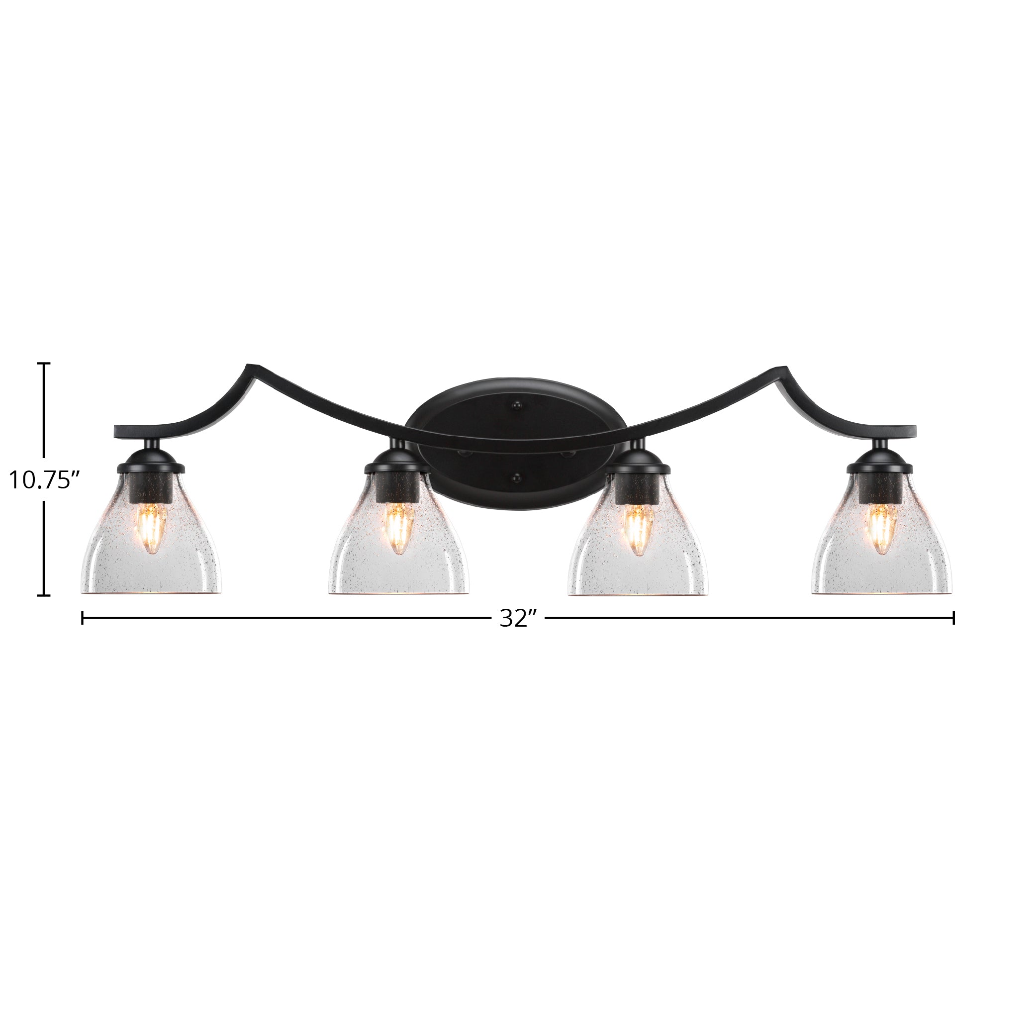 Zilo Four Light Bath Bar in Matte Black with 6.25" Clear Bubble Shade