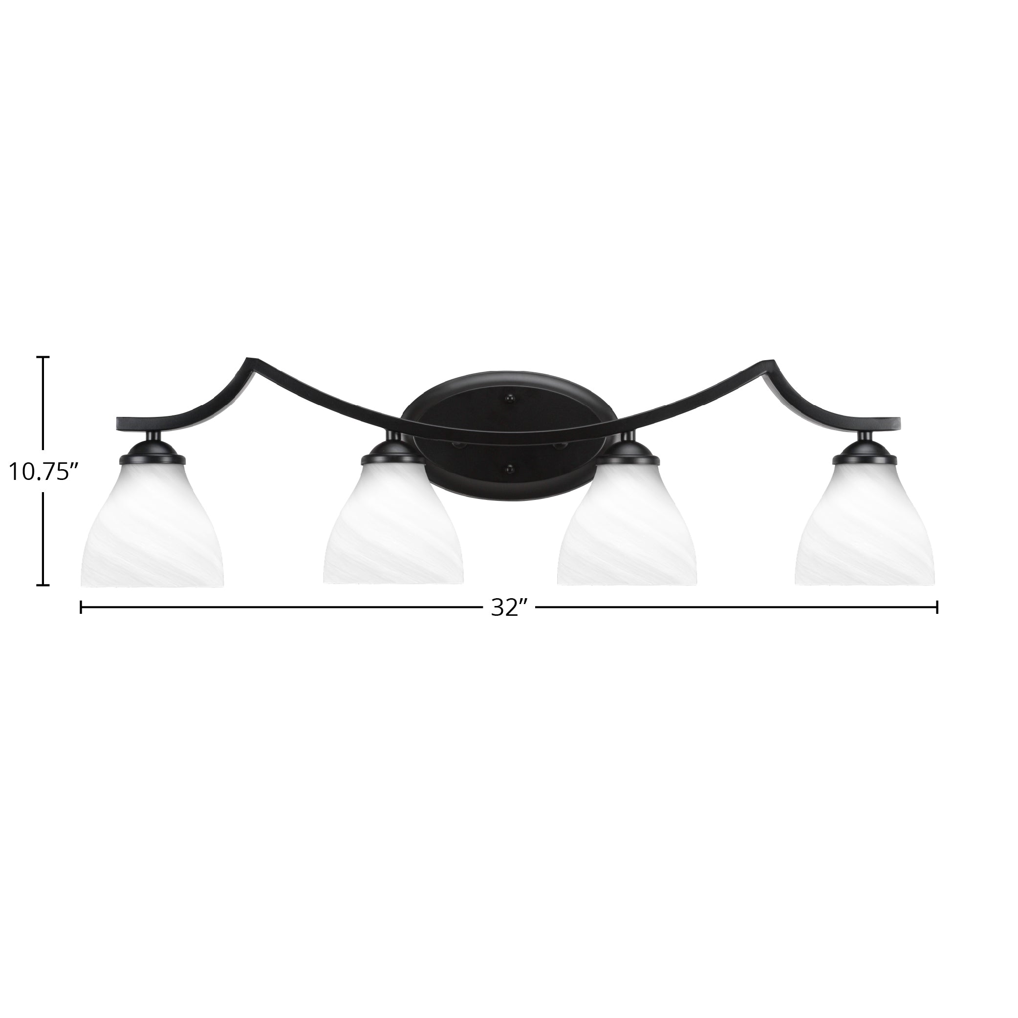 Zilo Four Light Bath Bar in Matte Black with 6.25" White Marble Shade