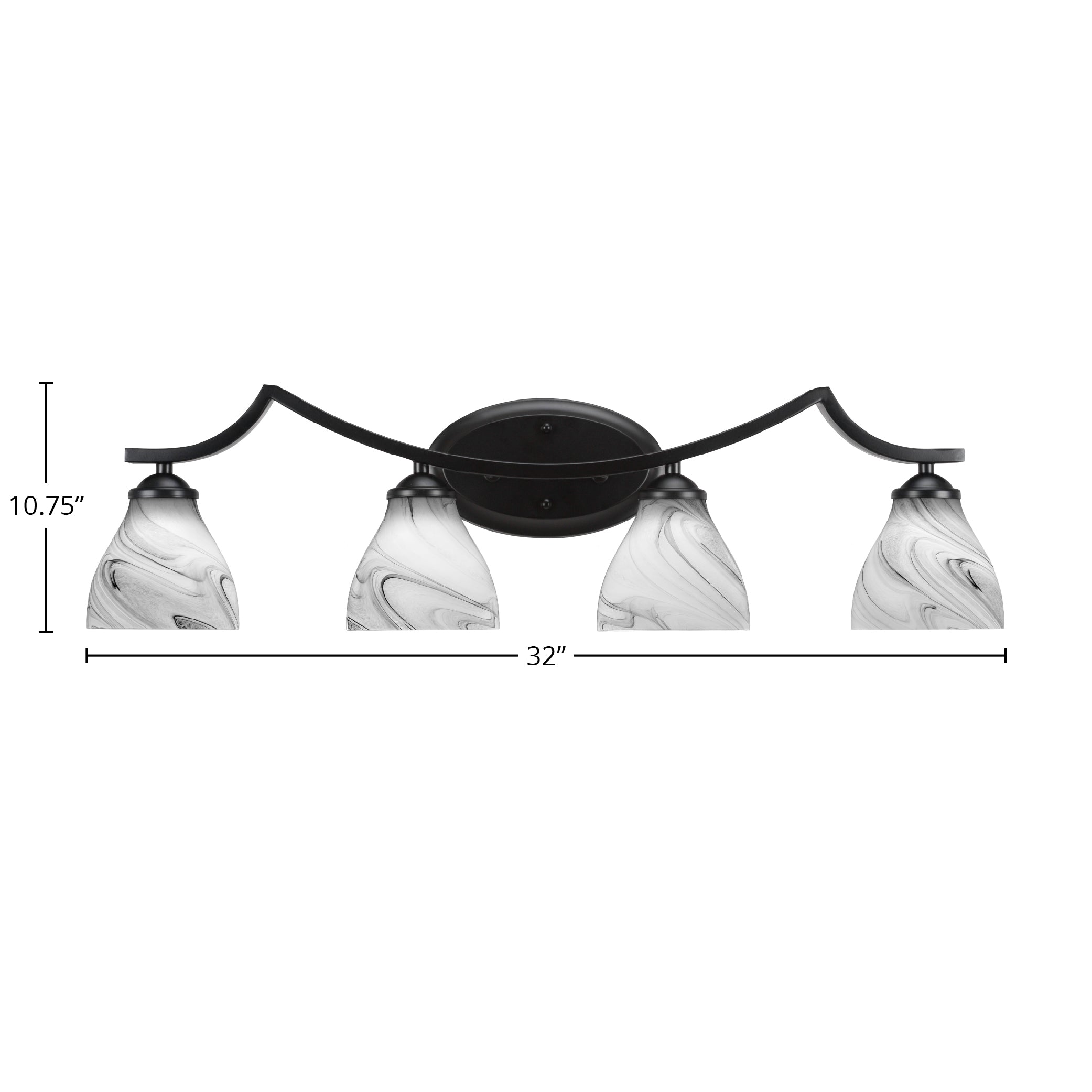 Zilo Four Light Bath Bar in Matte Black with 6.25" Onyx Swirl Shade