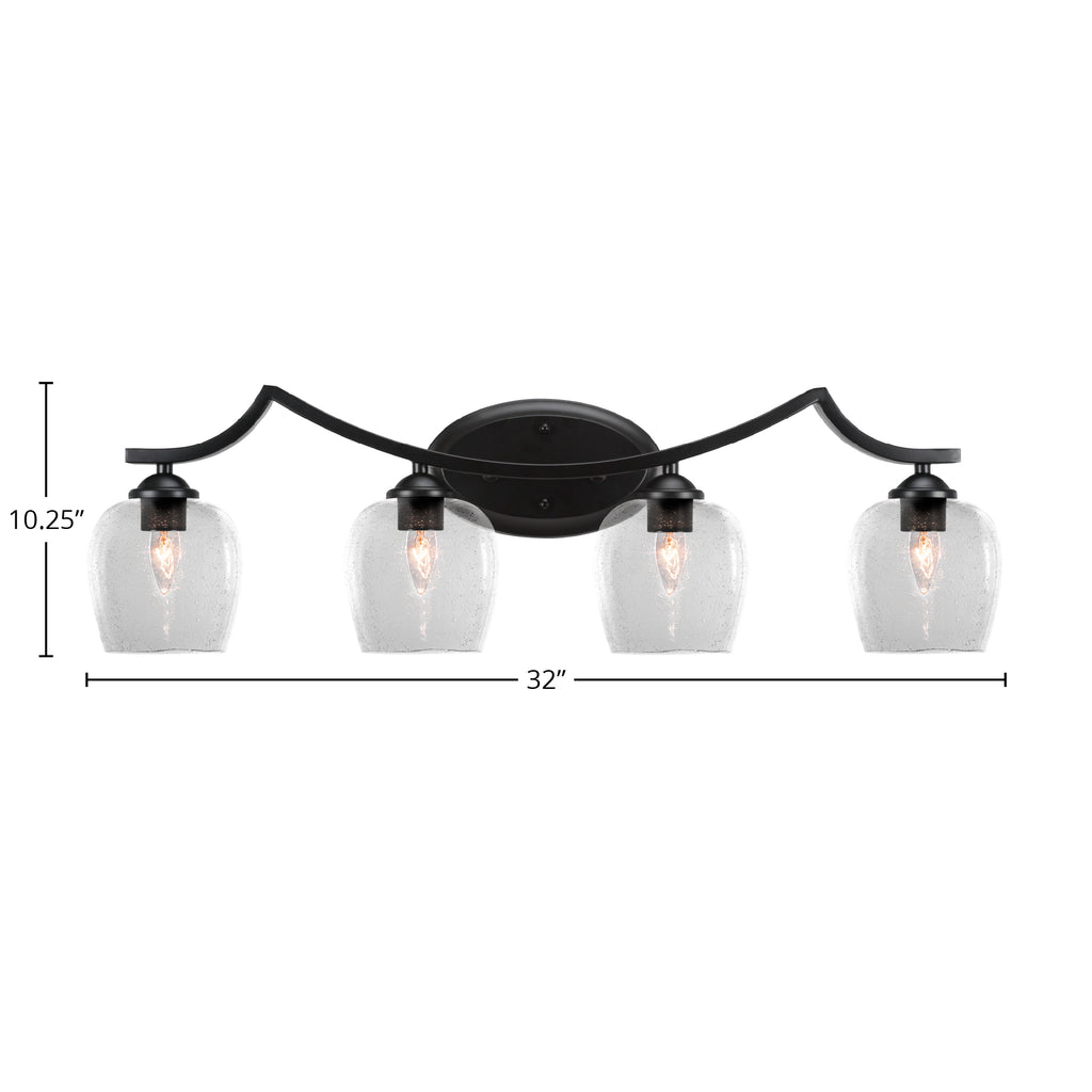 Zilo Four Light Bath Bar in Matte Black with 6" Clear Bubble Shade