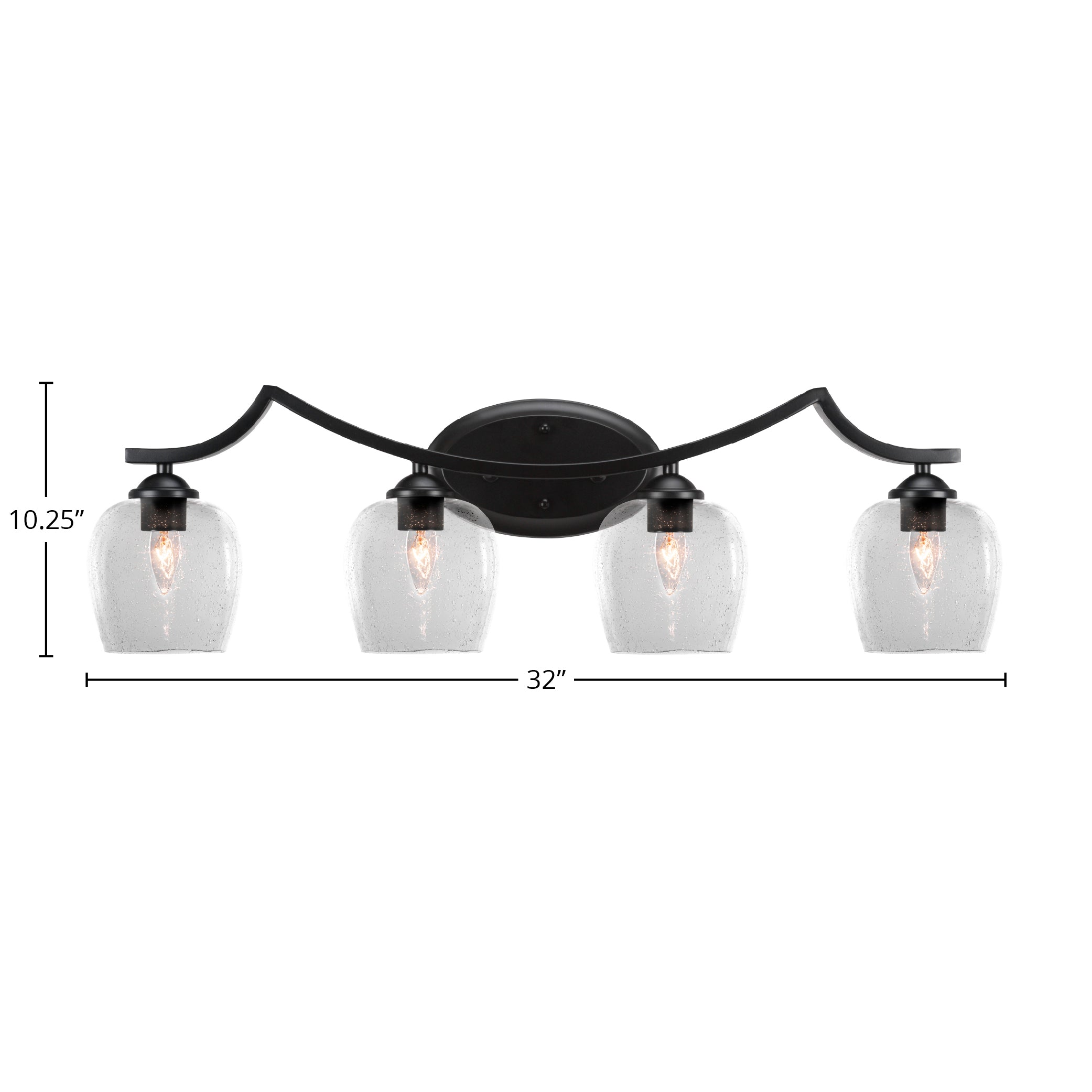 Zilo Four Light Bath Bar in Matte Black with 6" Clear Bubble Shade