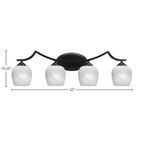 Zilo Four Light Bath Bar in Matte Black with 6" White Marble Shade