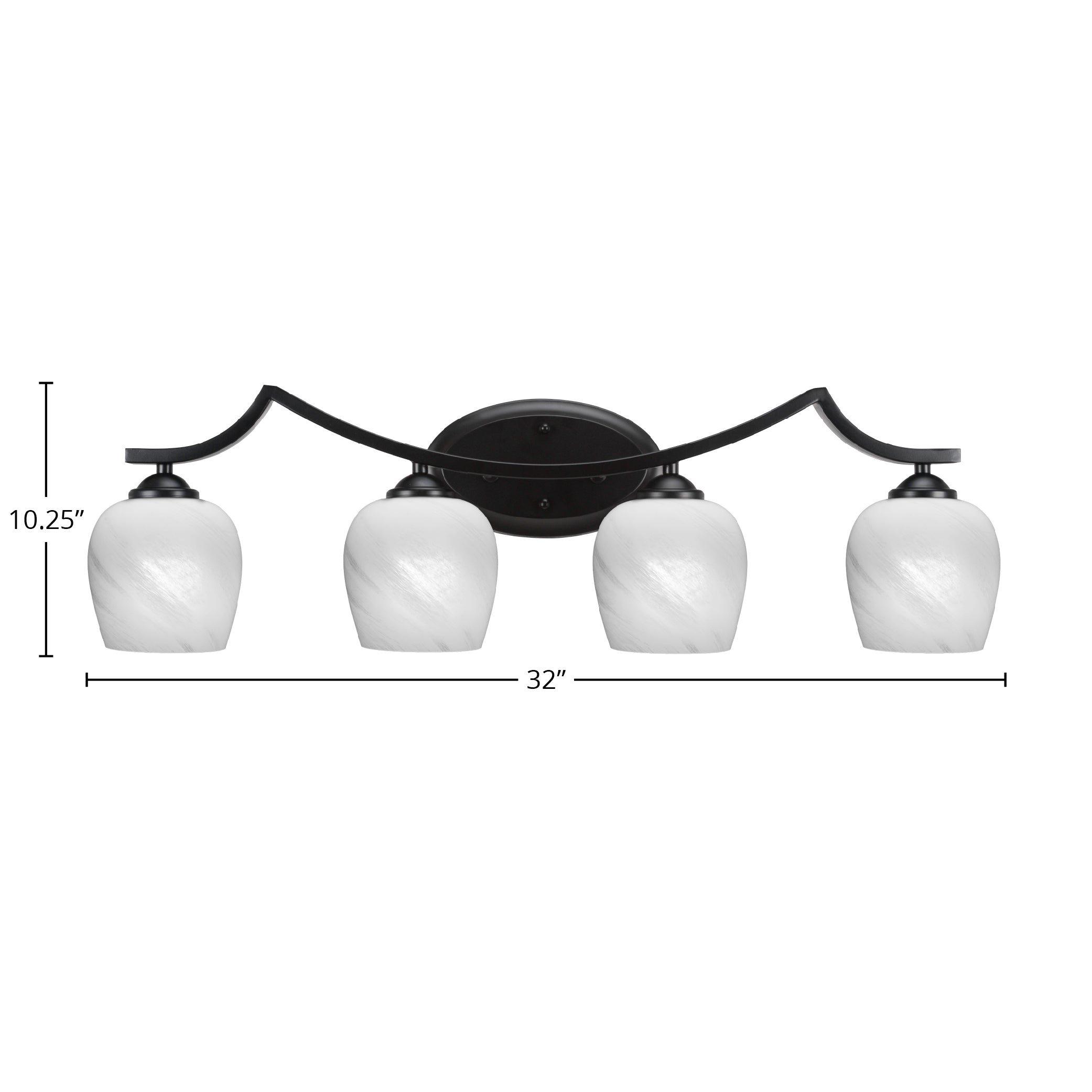 Zilo Four Light Bath Bar in Matte Black with 6" White Marble Shade