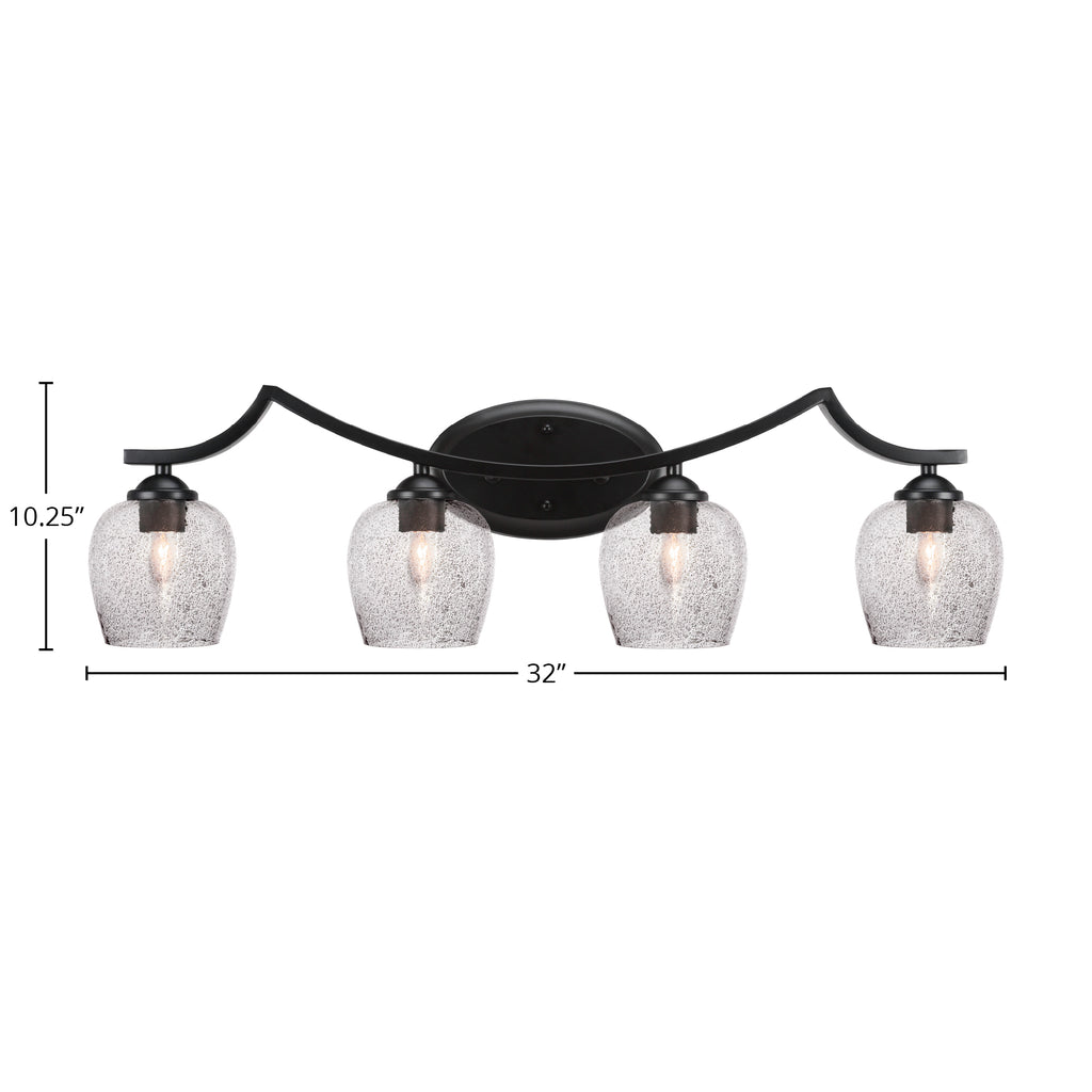 Zilo Four Light Bath Bar in Matte Black with 6" Smoke Bubble Shade